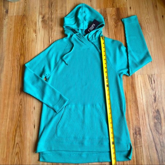 NEW CHAPS SPORT Solid Thermal Hoodie Sweatshirt Sweater Turquoise Small Women’s - Picture 6 of 13
